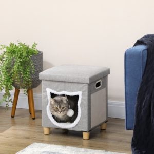 , Cat Bed Cube With Scratching Pad, Soft Detachable & Washable Cushion